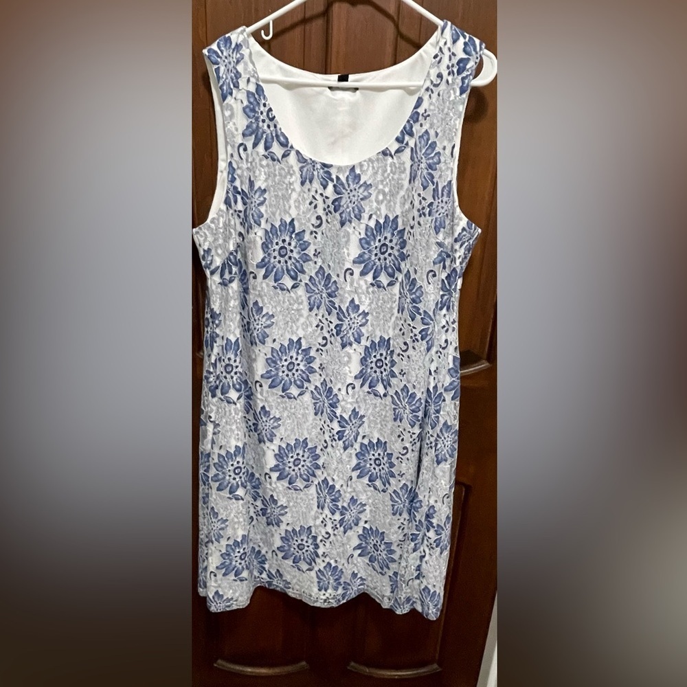 Rose&Ali women’s size 20W blu and white Lace sleeveless floral shift dress - Picture 2 of 5